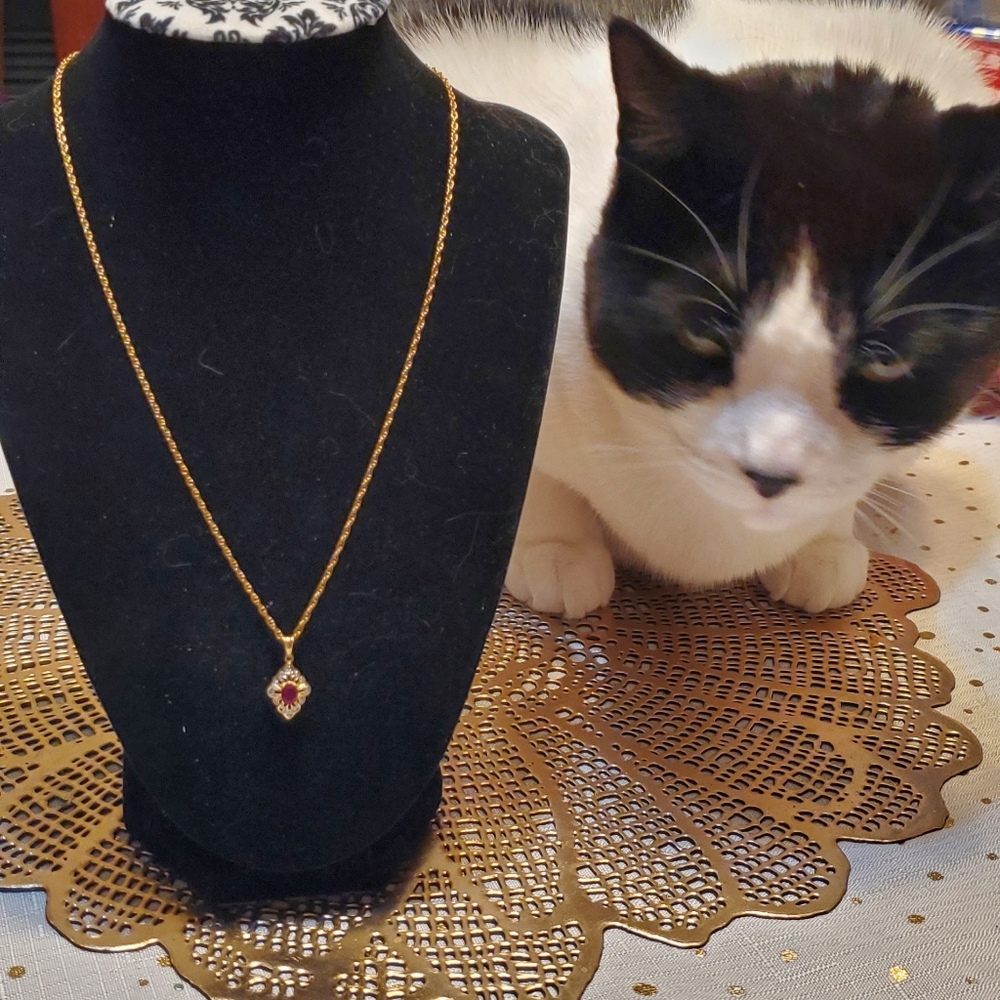 14k stamped Necklace & 14k diamond ruby pendant